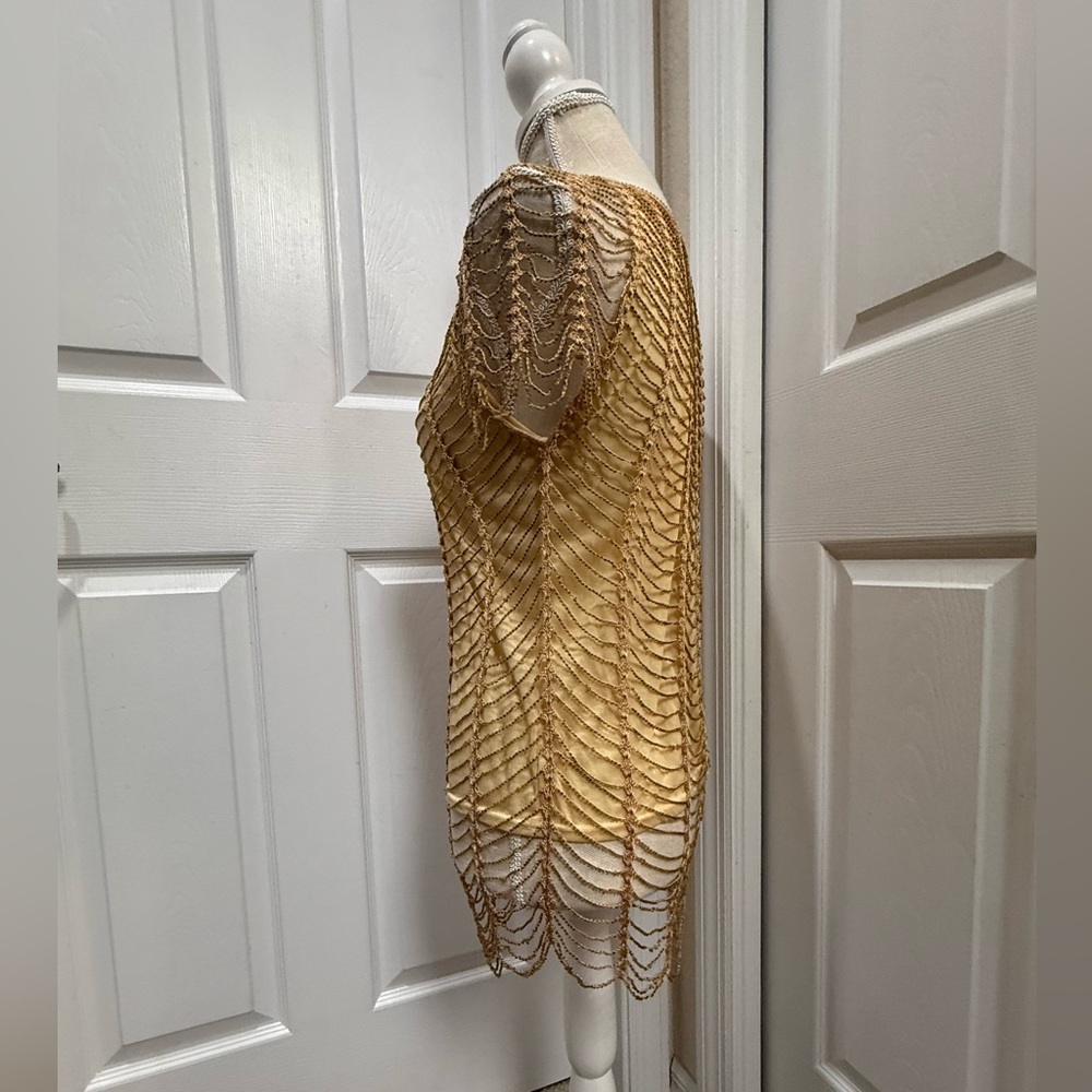 Vintage Gold Mesh Golden Beaded Overlay size L - Picture 6 of 11